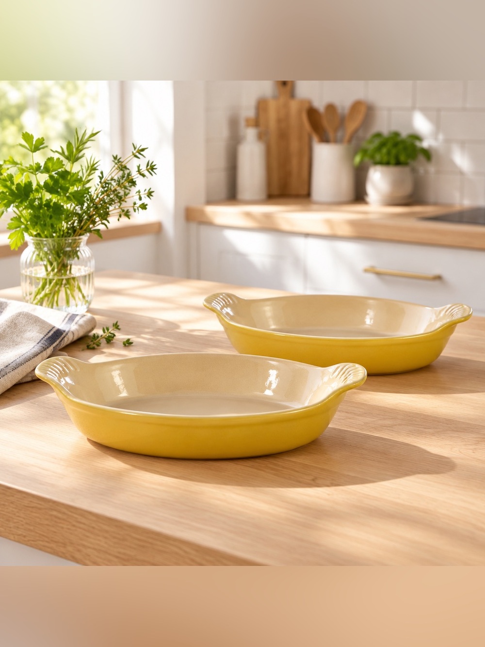 Le Creuset Set of 2 Yellow Stoneware Petite Oval Au Gratin Baking Dishes 12.49